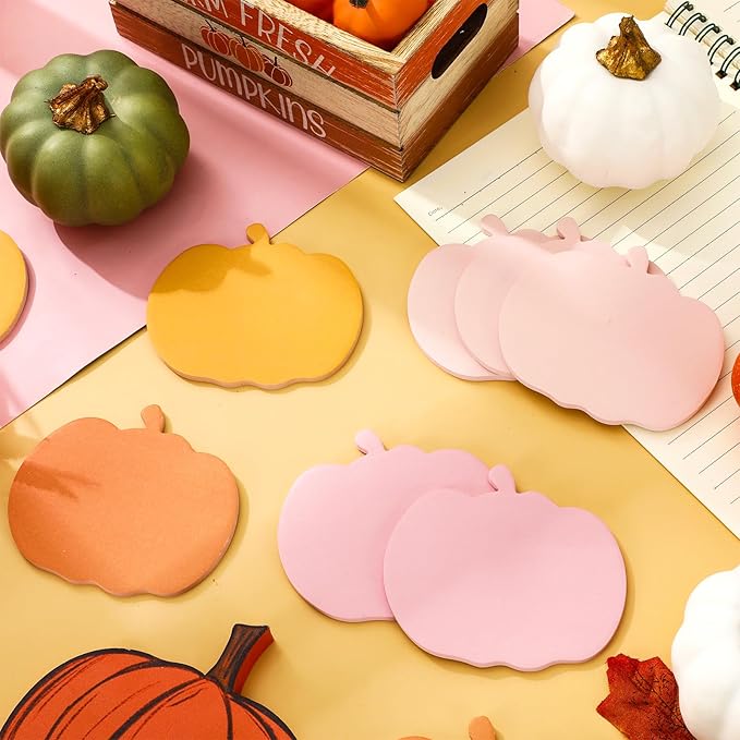 1200Pcs Fall Pumpkin Sticky Notes 3 x 3.4 Inch Pink Orange Self Adhesive Notepads Cute Memo Pads for Autumn Thanksgiving Halloween School Home Office Supplies