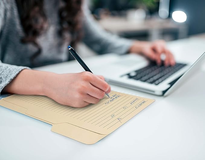 Find It File Folders - Pack of 12 Tabbed, Letter Size, Double-Sided, Ruled Filing Folders for Office, School, Note-Taking and Organization, Back to School Supplies for College Students - Manila