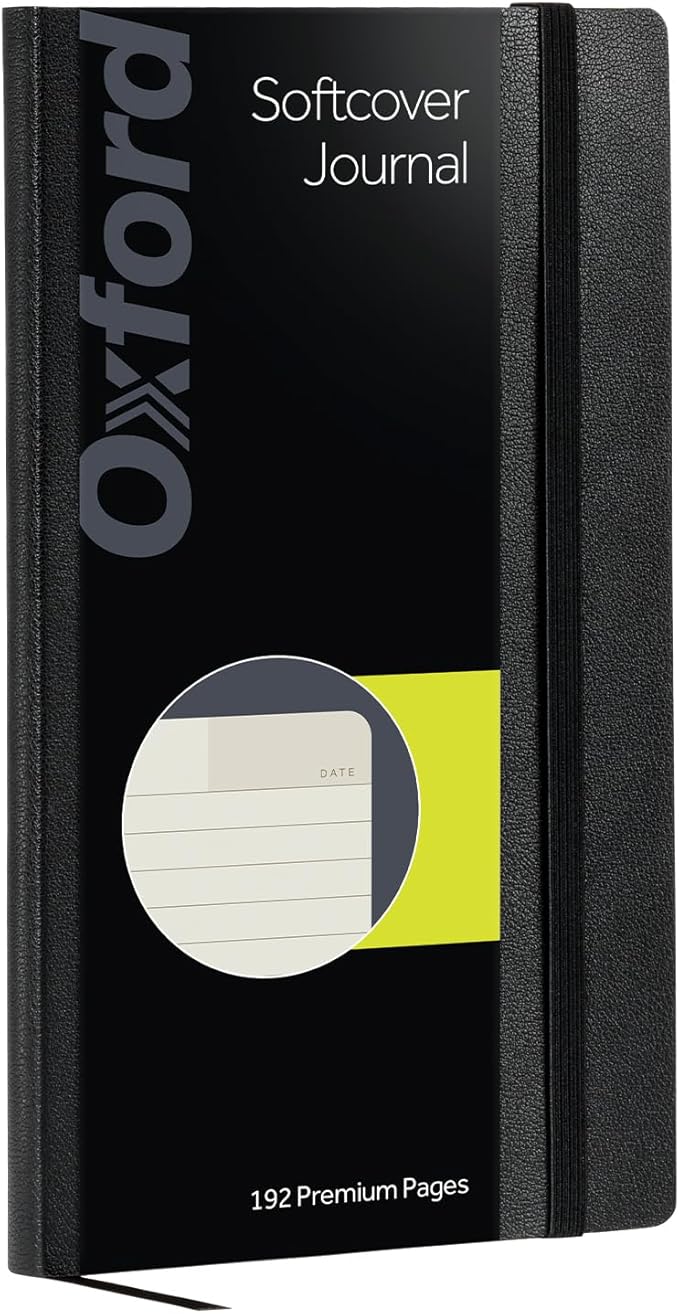 Oxford Journal, Lined Writing Notebook, Writer's Journal, Classic Notebook for School or Office, 192 Pages, 5" x 8.25", Softcover, Black (75507)