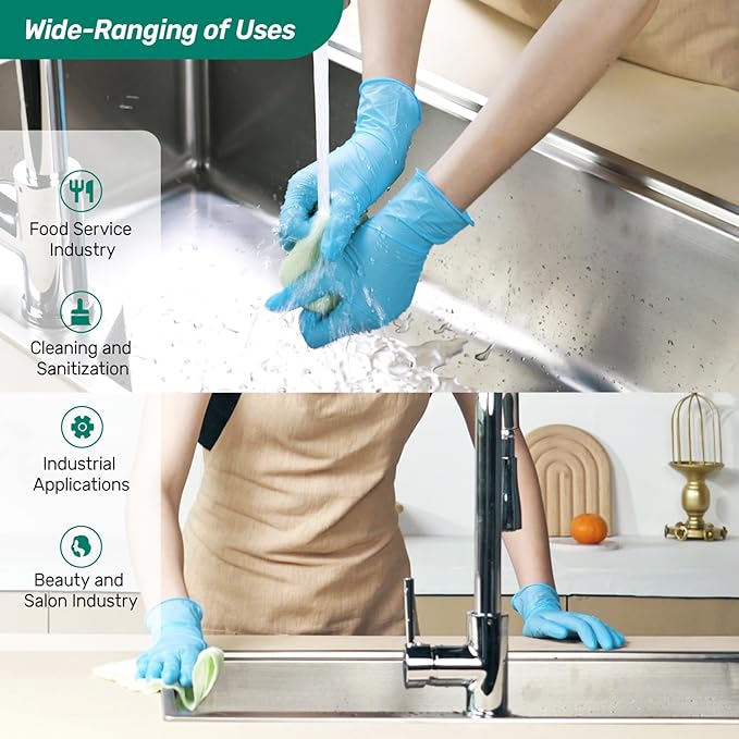 Kebada Nitrile Gloves D1, Nitrile Disposable Gloves for Cleaning, Food Prep, Industrial Grade, Non-Sterile, Food Safe, Powder & Latex Free, Touchscreen, Blue, 100 Count, Large (Made in Vietnam)
