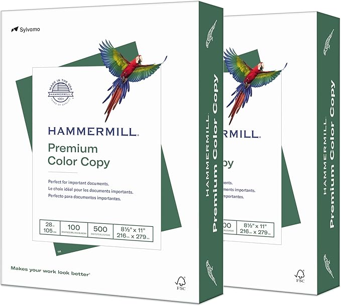 Hammermill Printer Paper, Premium Color 28 lb Copy Paper, 8.5 x 11-2 Ream (1,000 Sheets) - 100 Bright, Made in the USA