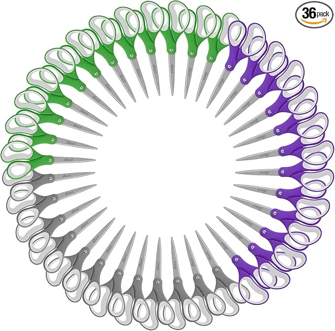 LIVINGO Sharp Scissors Bulk - 8” Scissors Set Pack of 36, Comfort Grip Shears All Purpose Cutting Paper Fabric Sewing for Home Office Middle High School Teacher Student Classroom Crafts Supplies