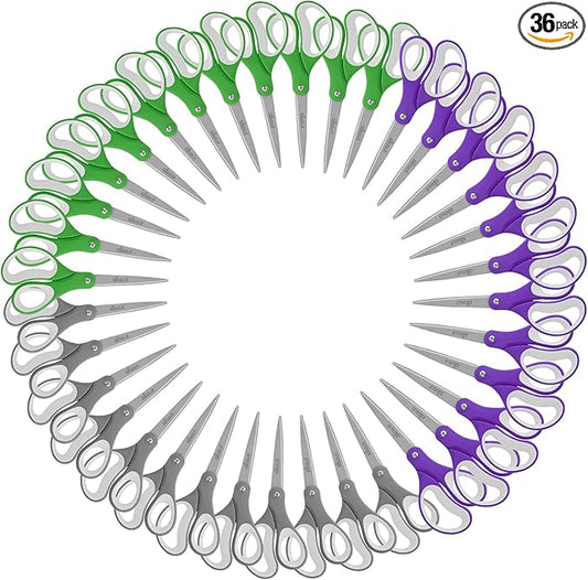 LIVINGO Sharp Scissors Bulk - 8” Scissors Set Pack of 36, Comfort Grip Shears All Purpose Cutting Paper Fabric Sewing for Home Office Middle High School Teacher Student Classroom Crafts Supplies