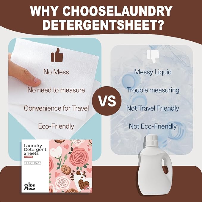 Laundry Detergent Sheets, Ebony Rose Scent - 100 Loads | 72-hour long lasting fragrance, Eco Friendly Sheets | Pre-Measured, Liquidless for Deep Clean | Hypoallergenic, Travel Laundry Soap Strips