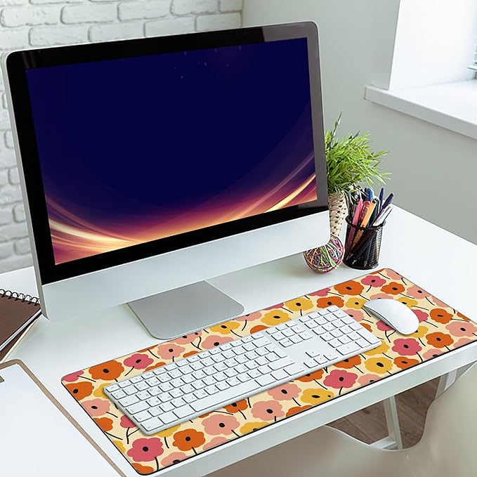MIOAOSRT Desk Mat,Cool Pink Flower Extended Gaming Mouse Pad,Large Non-Slip Rubber Base Mousepad with Stitched Edges,Waterproof Mouse Mat Desk Pad for Office Game Home 35.4x15.75 in