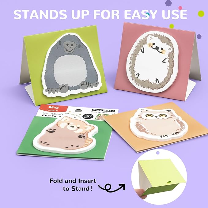 M&G 12 Pads Animal Sticky Notes Set, 360 Sheets Cute Cartoon Memo Pads with Foldable Stand, 30 Sheets/Pad, Chubby, Puffy & Beamy Animal Designs,3×2 Inch Self-Stick Notes for School, Office, Home