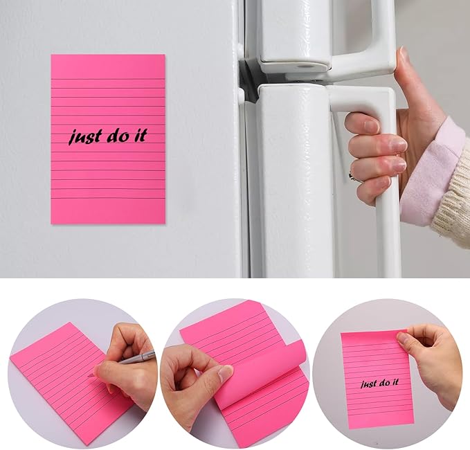 NatureTouch Lined Sticky Notes 6 Pads 3x3 and 4x6 inches Self-Stick Notes Pads with Power Sticking,Bright Ruled Post for School, Home, Office-Yellow