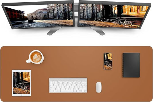 AFIING Leather Desk Pad Protector,Mouse Pad,Office Desk Mat, Non-Slip PU Leather Desk Blotter,Large desk mat,Waterproof Keyboard mat for Office/Home/Decor (Light Brown,48"" x 17"")