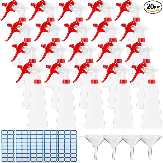 Eccliy 20 Pack 16 Oz Empty Spray Bottles for Cleaning, Leak Proof Spray Bottles with Measurements and Adjustable Nozzle for Cleaning Commercial Supplies(Triangle,Red)