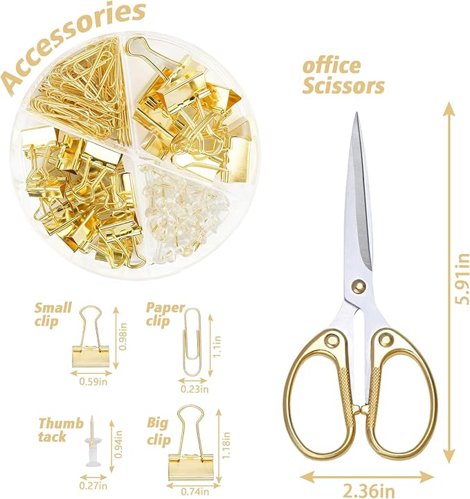 Gold Desk Accessories, UPIHO Rotating Pen Holder Set,Gold Office Supplies with Stapler and Tape Dispenser Set, Gifts for Office Clerks,Student