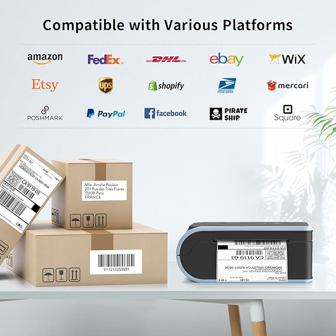 JADENS Bluetooth Thermal Label Printer, Wireless Label Printer with Built-in Paper Bin, Compatible with iOS, Android, Windows, Mac, Chromebook, Widely Used for Etsy, Ebay, Shopify, USPS