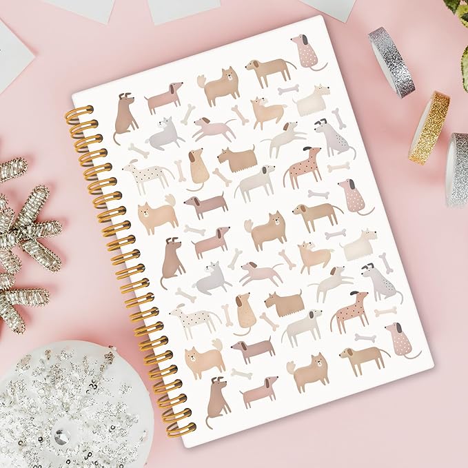 Dog Spiral Notebook Journal, Dog Lovers Gifts Notebooks for Note Taking, Boho Pastel Puppy Hardcover Notebook 5.5x8.3