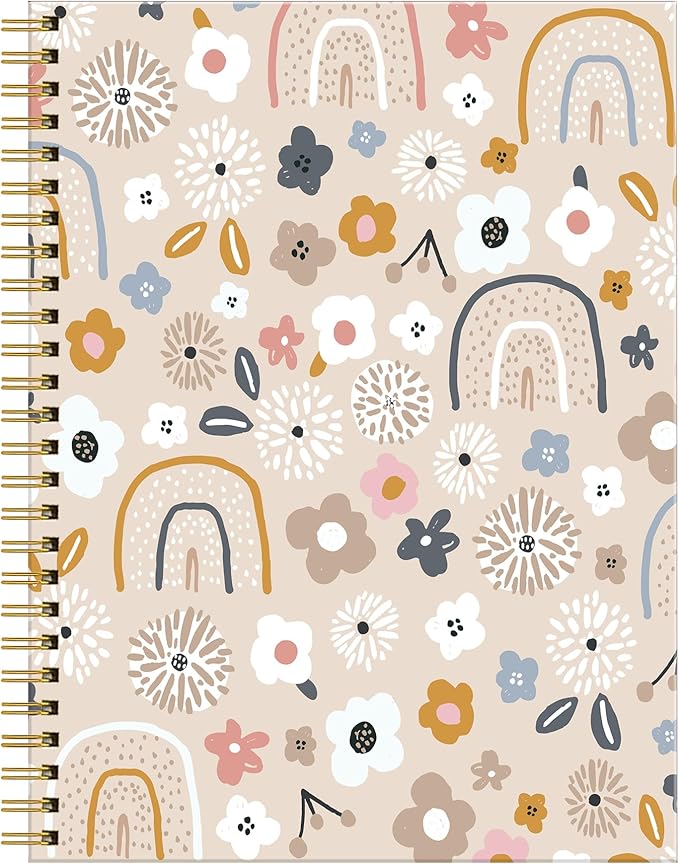 Spiral Journal Notebook for Women,A5 College Ruled Notebooks 6"x 8.4", 120 Pages Lined Journal with Premium Thick Paper,Perfect for School Office Home Gifts(cute floral rainbow)
