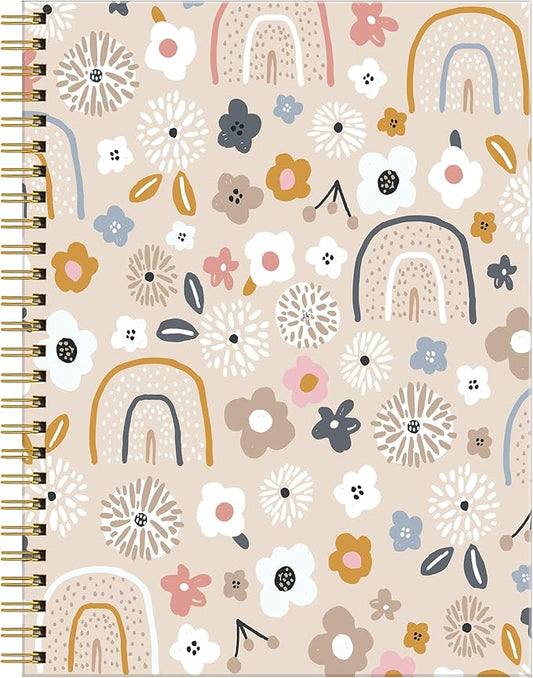 Spiral Journal Notebook for Women,A5 College Ruled Notebooks 6"x 8.4", 120 Pages Lined Journal with Premium Thick Paper,Perfect for School Office Home Gifts(cute floral rainbow)