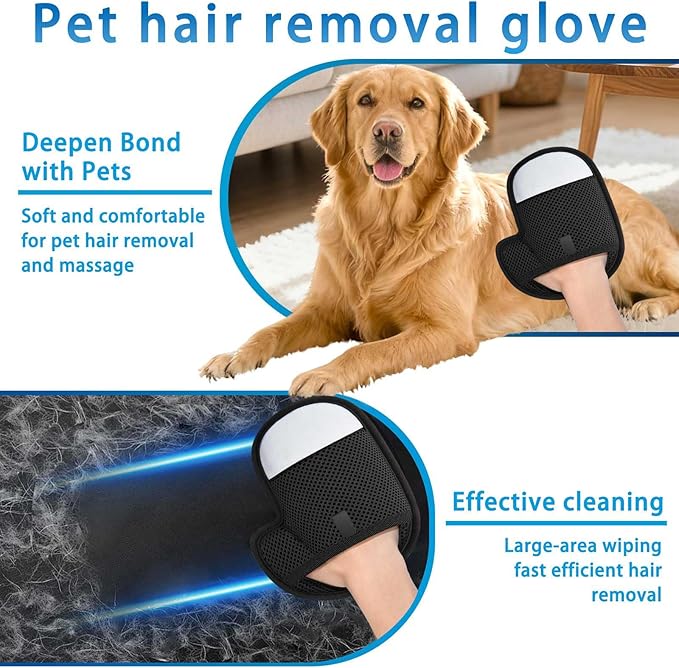 Pet Hair Removal Glove for Dogs & Cats, Reusable Electrostatic Magic Brush Pet Hair Remover Glove, Pet Hair Lint Mitt for Clothing, Couch, Carpet, Car Seat, Cat Tree, Fur Deshedding (Grey, 1 PCS)