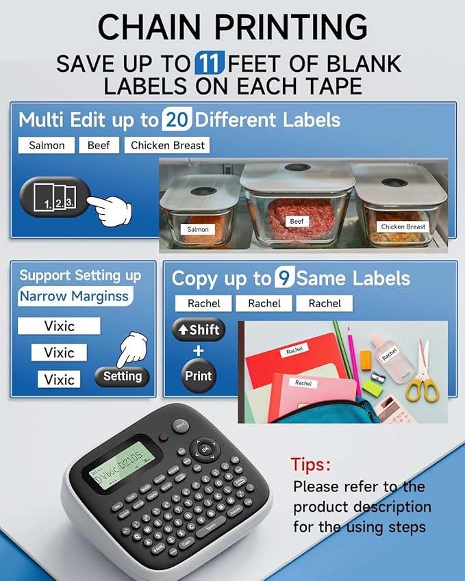 Vixic Label Makers, Label Maker Waterproof-Labels, D210S Label Maker Machine with Tapes, Portable Label Machine with Keyboard Powered by Type-C, Handheld Labeler Machine for School Office Organization