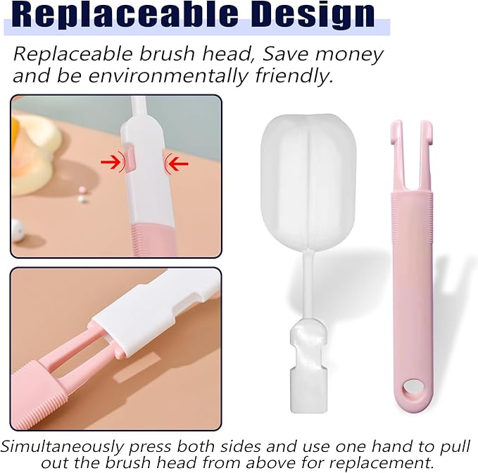 Sponge Bottle Brushes 3 Piece Baby Bottle Brushes Long Handle Cup Scrubber Brush Portable Sponge Bottle Cleaning Brush (3PCS)