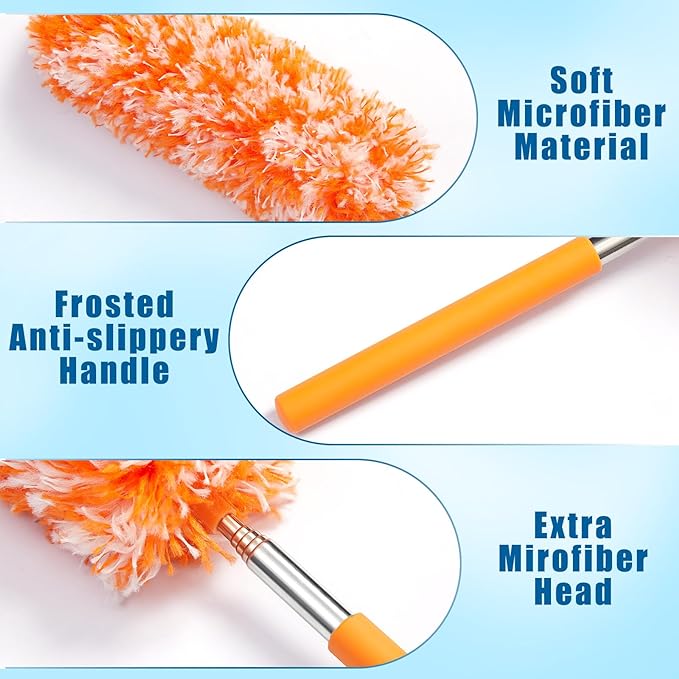 Tanlade 12 Pcs Microfiber Feather Duster for Cleaning 13-31 Inch Extendable Cobweb Dusters Ceiling Fan Duster Washable Bendable Tool for Office Car Window Furniture (Bright Color)