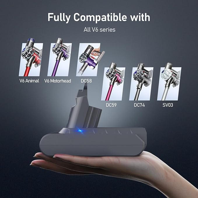 Keenstone Battery Replacement for V6, 8000mAh Li-ion Battery Compatible with V6 Animal V6Absolute V6Motorhead V6Fluffy SV03 SV04 SV05 SV06 SV07 SV09 DC58 DC59 DC61 DC62 DC72 DC74 Vacuum Cleaner