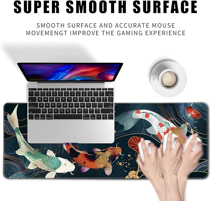 Japanese Koi Fish Gaming Mouse Pad Desk Mat Kawaii Mousepad Mouse Pad, Extra Large Deskmat Cut Laptop Mouse Pads Decor-Colorful Leaves
