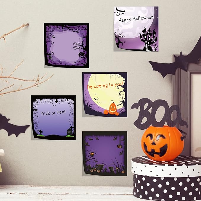 9 Pieces Halloween Sticky Note Halloween Note Pads 450 Pieces of Self Adhesive Removable Memo Pads, 50 Sheets Each for Halloween School Office Home Students Teacher Presents