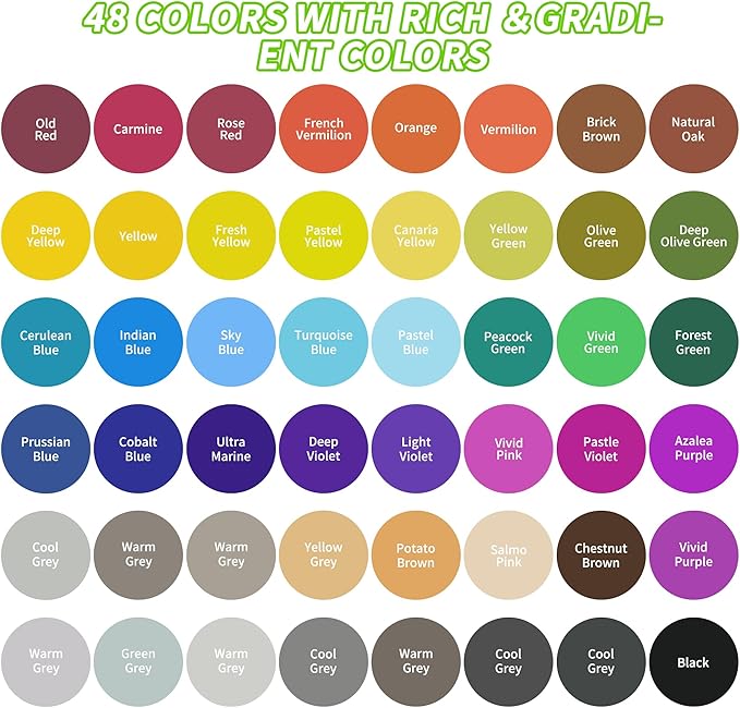 Markers 48 Colors - Dual Tip Alcohol Based Markers for Kids, Students & Adults - Quick Drying, Blendable Art Marker for Coloring Books, Art Projects, School Drawing With Portable Storage Bag