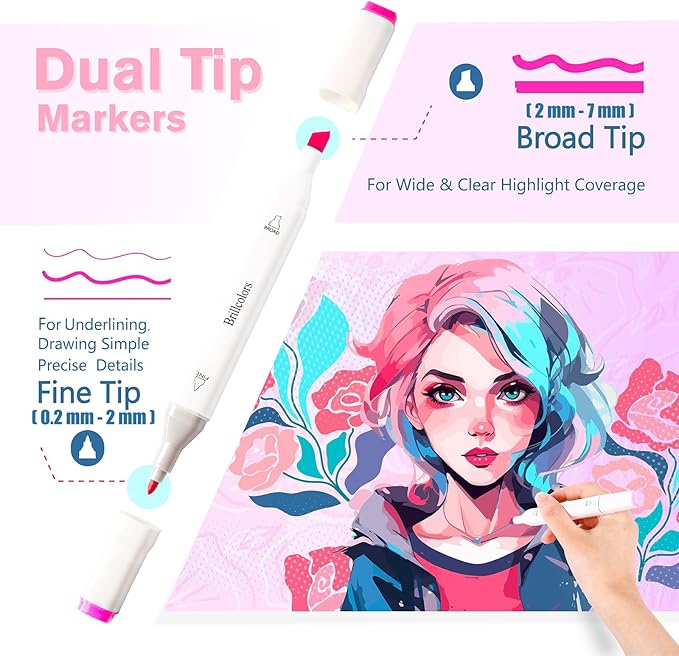 80 Colors Alcohol Markers with Base Dual Tip Drawing Markers for Adult and Kids Comics Coloring Sketching Illustration (80 White) -Refillable