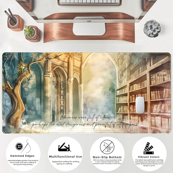 Dark Academia Mouse Pad Gaming MTG Playmat Bookish Desk Mat Adventure Extended Large Mousepad Aesthetic Art Mouse Pads XXL, Original Hand-Painted Laptop Computer Mouse Keyboard Mat