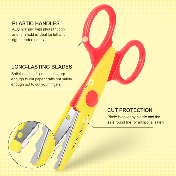 UCEC Craft Scissors Decorative Edge, Zig Zag, Kids Safety Design Pattern Scissors for Kids Toddler Adults, Crafting Scrapbooking Supplies for School, 6 Pack