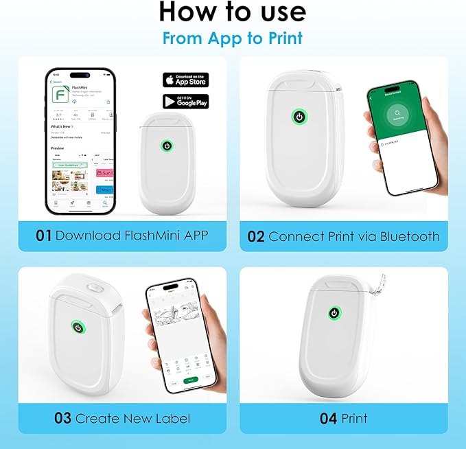 Mini Label Maker Machine with Tape – L11 Portable Bluetooth Label Printer, Wireless Thermal Sticker Maker for School, Home, and Office – White