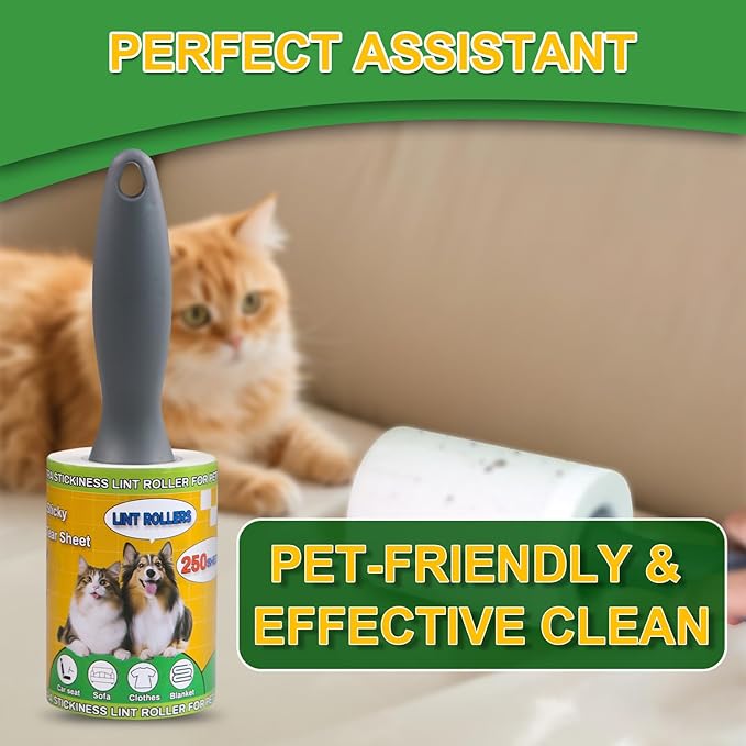 Sunroda Lint Roller Pet Hair Value Pack of 250 Sheets, Extra Sticky Lint Remover for Dog & Cat Fur, Clothes, Furniture, Couches Reusable Lint Remover for Fuzz, Fluff & Hair(White)