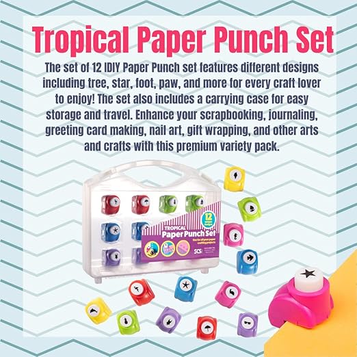 Scrapbook Paper Punchers 12 Unique Tropical Vacation Beach Hole Punchers-Scrapbooking Supplies Kit & Accessories, DIY Card Making, Summer Camp Arts & Crafts, School Projects for Kid & Adult, Gift