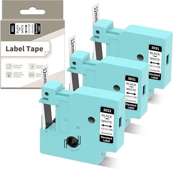 Label Maker Tape Compatible with DYMO D1 Label Tape 45013 S0720530 Replace for A45013 Refills, for DYMO LabelManager 160 420P 210D 280 360D PnP Labeler, Black on White 1/2 Inch x 23Ft