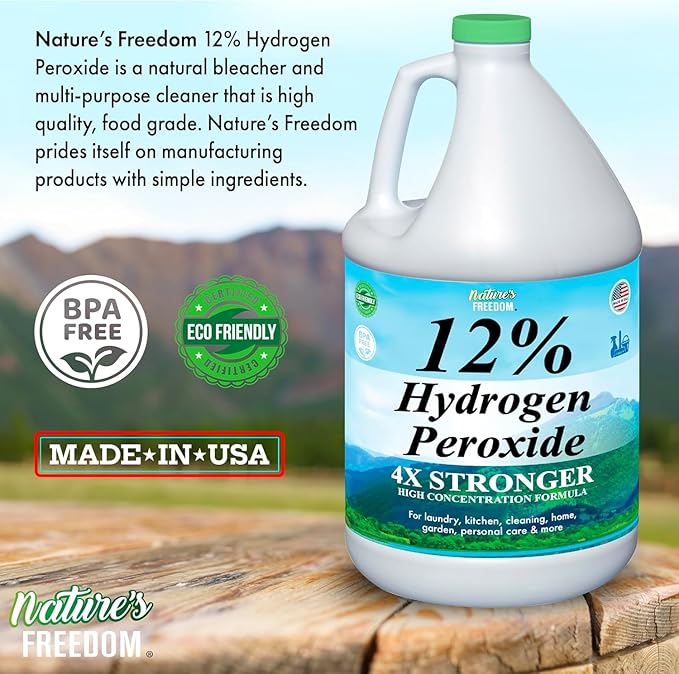 Nature's Freedom 12% Hydrogen Peroxide, 1 Gallon with “How to Do Everything with 12% Hydrogen Peroxide” Cleaning Book – Pure H2O2 for Home & Surface Cleaning