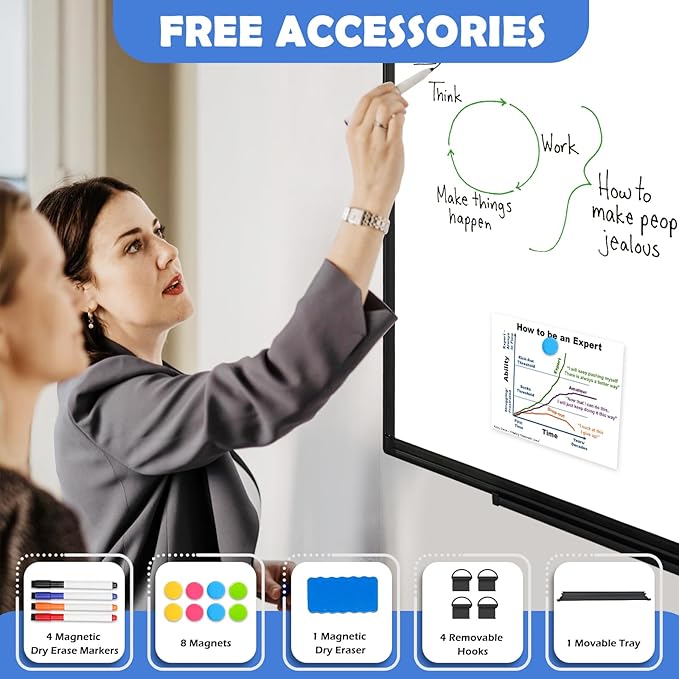 Double-Sided White Board Black Aluminium Frame, 24" x 18" Dry Erase Board Magnetic Whiteboard for Wall, Hanging Mounted Whiteboard Home, School, Office, Kitchen
