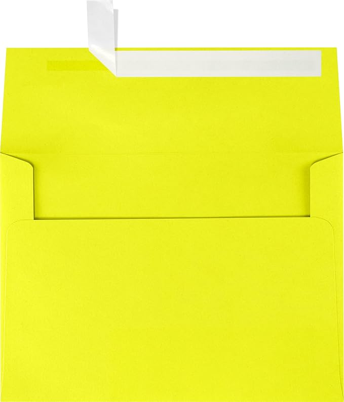 LUXPAPER A7 Invitation Envelopes for 5 x 7 Cards in 80 lb. Citrus, Printable Envelopes for Invitations, w/Peel and Press Seal, 250 Pack, Envelope Size 5 1/4 x 7 1/4 (Yellow-Green)