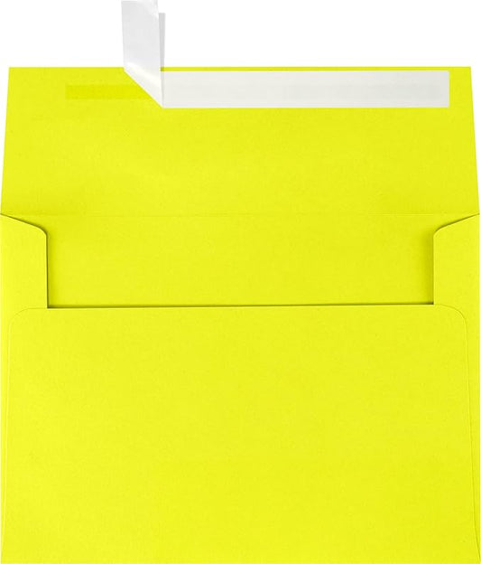 LUXPAPER A7 Invitation Envelopes for 5 x 7 Cards in 80 lb. Citrus, Printable Envelopes for Invitations, w/Peel and Press Seal, 250 Pack, Envelope Size 5 1/4 x 7 1/4 (Yellow-Green)