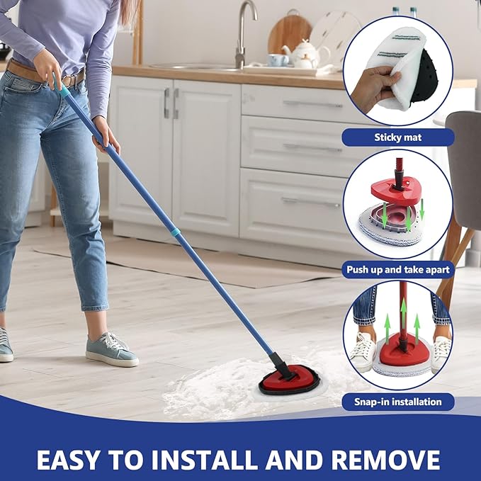 High-PQ Flat Mop Head Replacements, Microfiber Mopping Pads Refills, 8-Pack Spin Mop Pads + 1 Plastic Pad &1 Scrape for Floor, Wall & Ceiling Cleaning - Fits EasyWring & RinseClean Systems