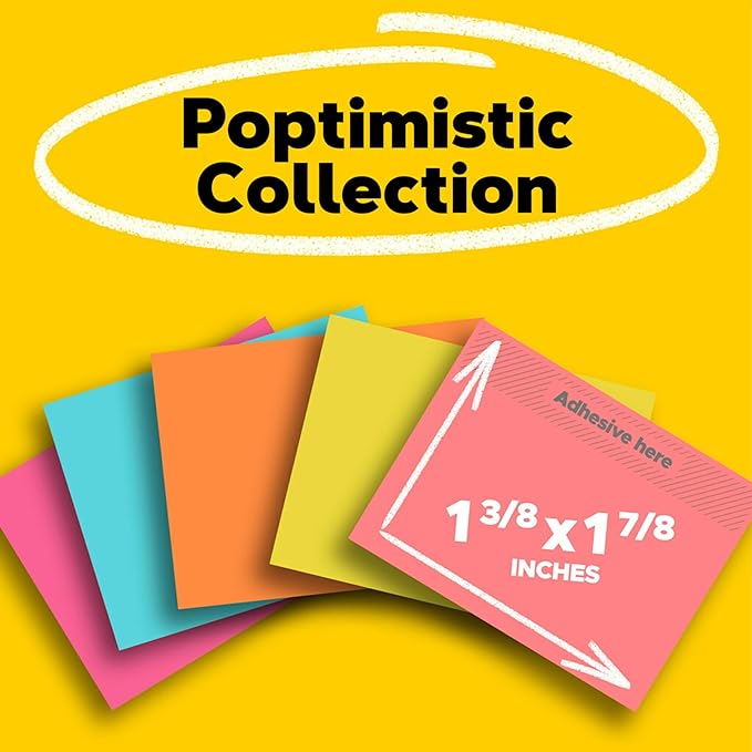 Post-it Mini Notes, 1 3/8 x 1 7/8 in, 24 Pads, America's #1 Favorite Sticky Notes, Poptimistic Post-it Notes, Aqua Blue, Vital Orange, Neon Green, Guava Pink