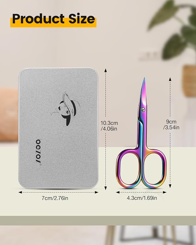 BEZOX Curved Nail Scissors – Fingernail Toenail Scissor for Women, Small Manicure Scissors for Thick Nails, Ultra-Sharp Curved Blades for Precision Grooming - Rainbow