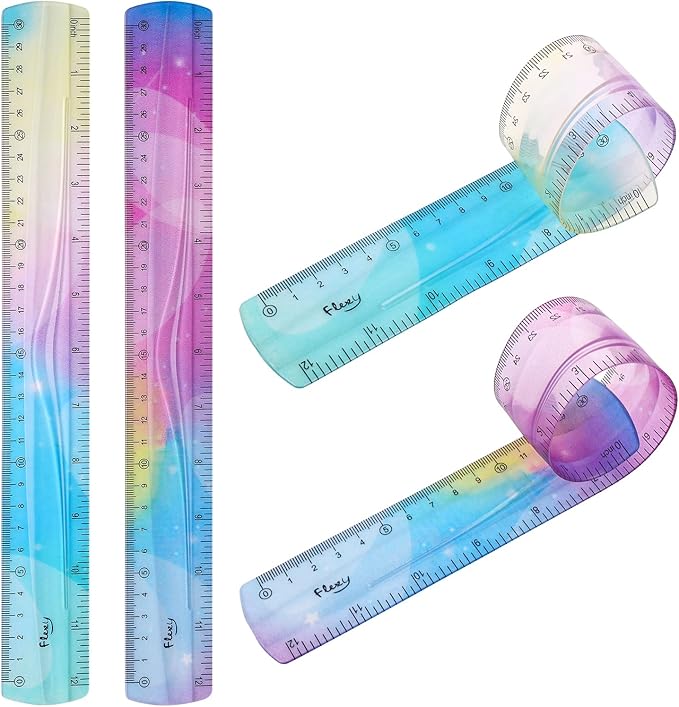 Grevosea 2-Piece Flexible Ruler, 30cm/12inch Plastic Straight Edge Ruler, Soft Bendable for School, Classroom, Office, Kids & Adults