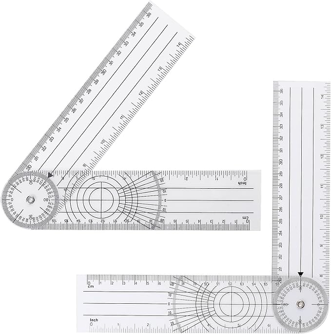 Plastic Goniometer Clear Quick Angle Protractor Angle Finder Angle Ruler with 7 Inch Arm 360 Degree Angle Measurement Tool for School Office Measuring Drawing Students Work (2 Pcs)
