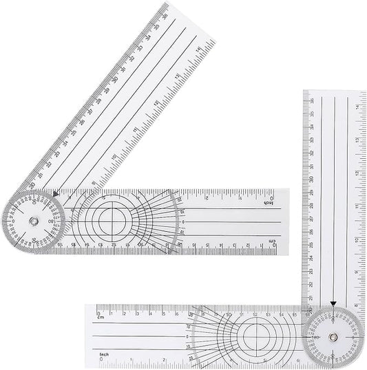 Plastic Goniometer Clear Quick Angle Protractor Angle Finder Angle Ruler with 7 Inch Arm 360 Degree Angle Measurement Tool for School Office Measuring Drawing Students Work (2 Pcs)