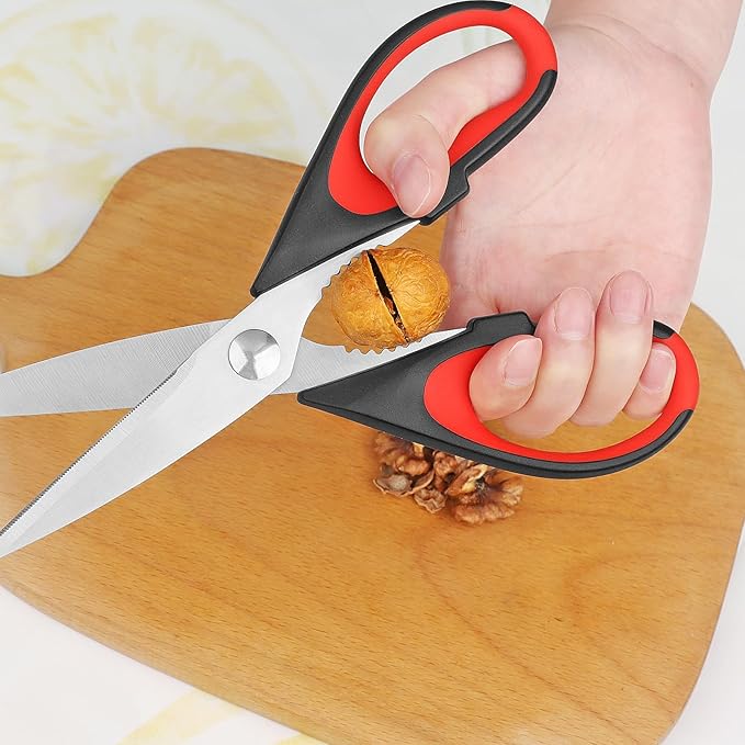 Kitchen Scissors, Stainless Steel Blades, Soft Grip, Multi-Purpose Kitchen Scissors Set, Red/Black, Set of 2