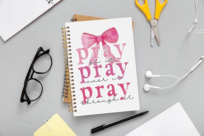 Pink Prayer Notebook Journal, Prayer Journal for Women, Pray on It Pray over It Pray through It Notebook, Daily Prayer Journal, Christian Gifts for Women Faith, Spiral Notebook 5.5x8.3 Inch
