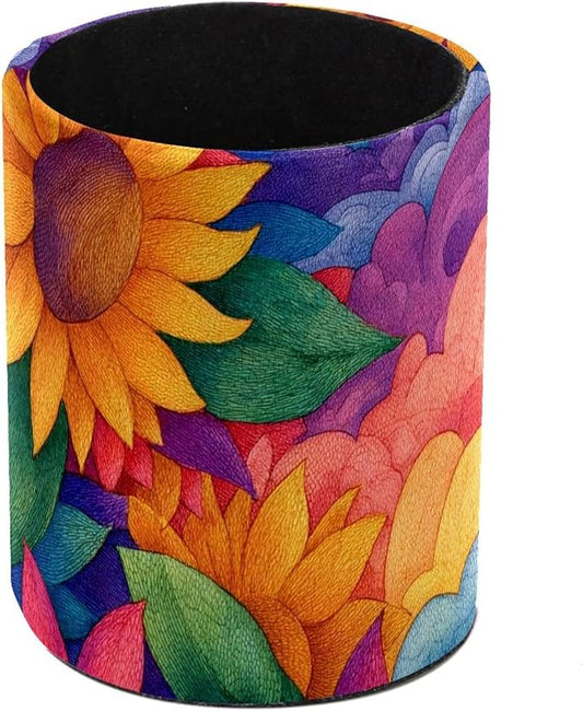 Watercolor Art Sunflower Circular Pen Holder, Pen Cup Makeup Brush Holder, Design for School, Home and Stationary Supplies (3.9 x 3.1 Inches)