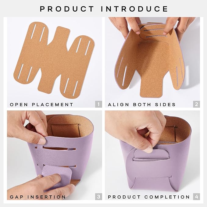 HOMIEAZICOZI 2-Pack Cork Leather Desk Accessories Storage - Pencil Pen Holder - Makeup Brush Holder Organizer - Stylish Addition to Home Decor (Purple)