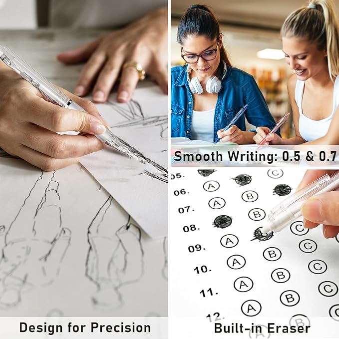 Four Candies Mechanical Pencil Set with Case, 6PCS Aesthetic Mechanical Pencils 0.5 & 0.7mm with 360PCS HB Lead Refills, 12PCS Erasers, Cute Mechanical Pencils for Writing, Drawing and Sketching