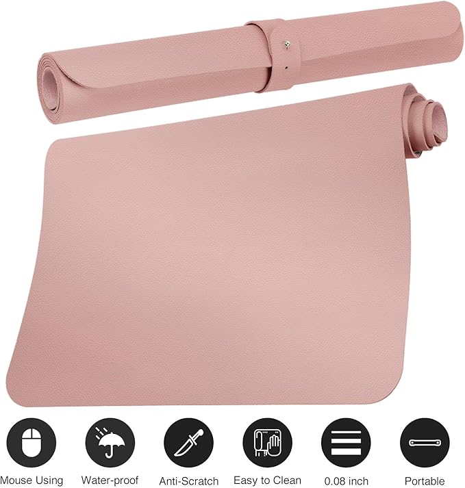 Boutilon Leather Desk Pad Protector,Non-Slip Mouse Pad,Laptop Desk Pad,Office Mouse Mat,Waterproof Leather Desk Blotter,Desk Writing Pad for Office and Home (L-Pink,35"x 17")