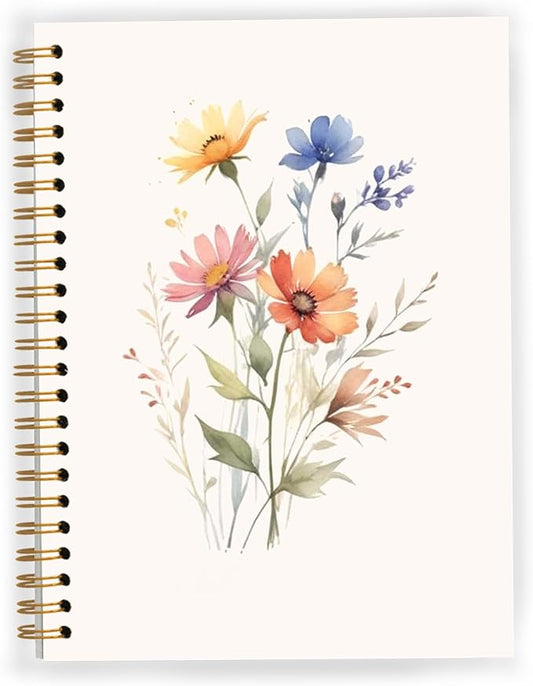 JWVK Vintage Wildflower Spiral Notebook, Rustic Cottagecore Floral Notebooks for Note Taking, Flower Botanical Journal for Writing, Floral Aesthetic Journal Journaling, 5.5x8.3 Inch